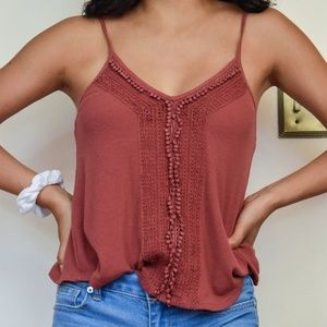 Dusty Red Embroidered Tank Top